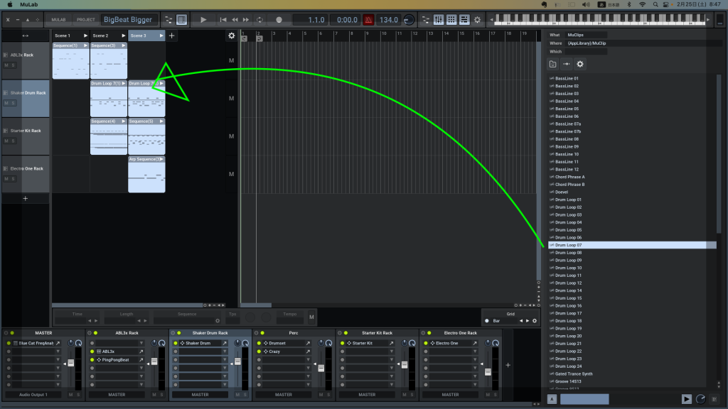 MuLab 9 の新機能 MuClips のGUI